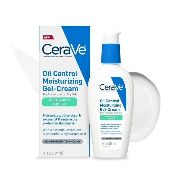CeraVe Gel-Crema Hidratante de Control de Aceite, Hidratante Facial para Piel Grasa, Niacinamida, Ácido Hialurónico