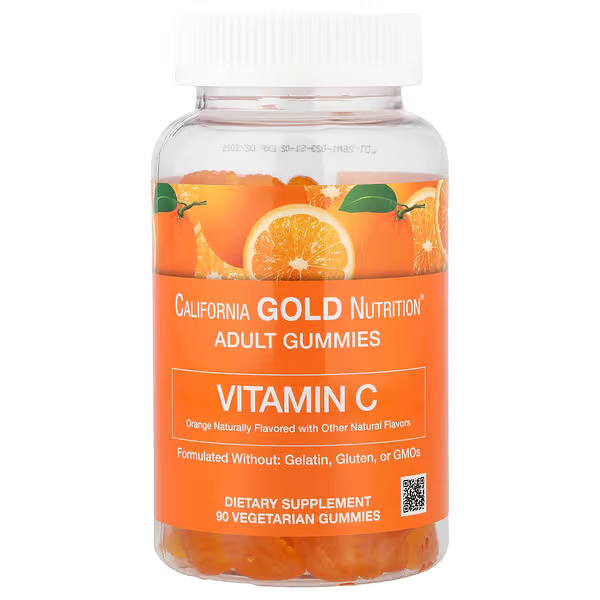 California Gold Nutrition, Gomitas de vitamina C con vitamina A 100 % proveniente del beta-caroteno, Naranja, 90 gomitas vegetales