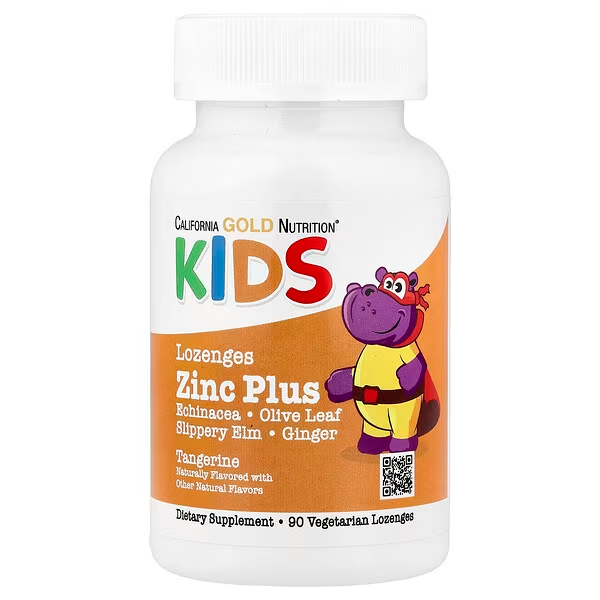 California Gold Nutrition, Pastillas de zinc plus para niños, Sabor natural a mandarina, 90 pastillas vegetales