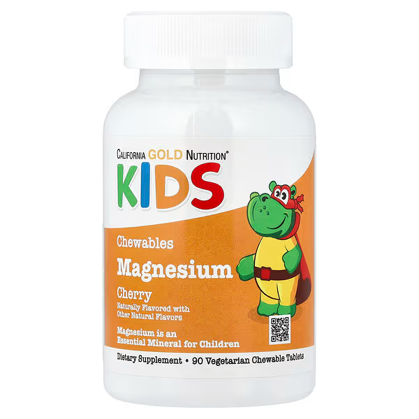 California Gold Nutrition, Magnesio masticable para niños, Cereza, 90 comprimidos vegetales (50 mg por comprimido)