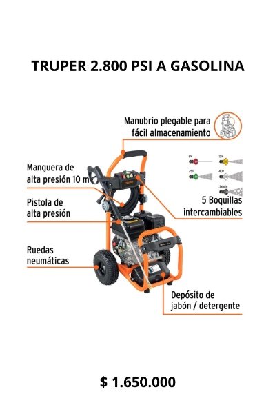 Hidrolavadora truper a gasolina 2800 psi