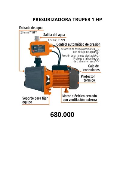 bomba presurizadora truper 1HP