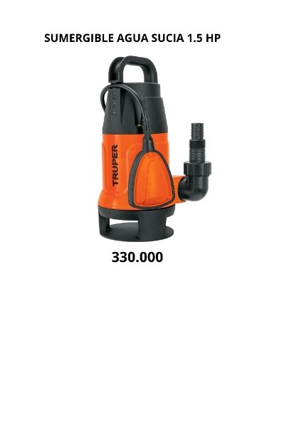 bomba sumergible para agua sucia truper 1.5 HP