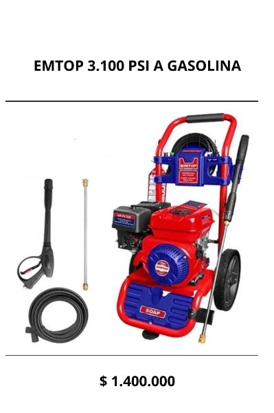 Hidrolavadora emtop a gasolina 3250 psi