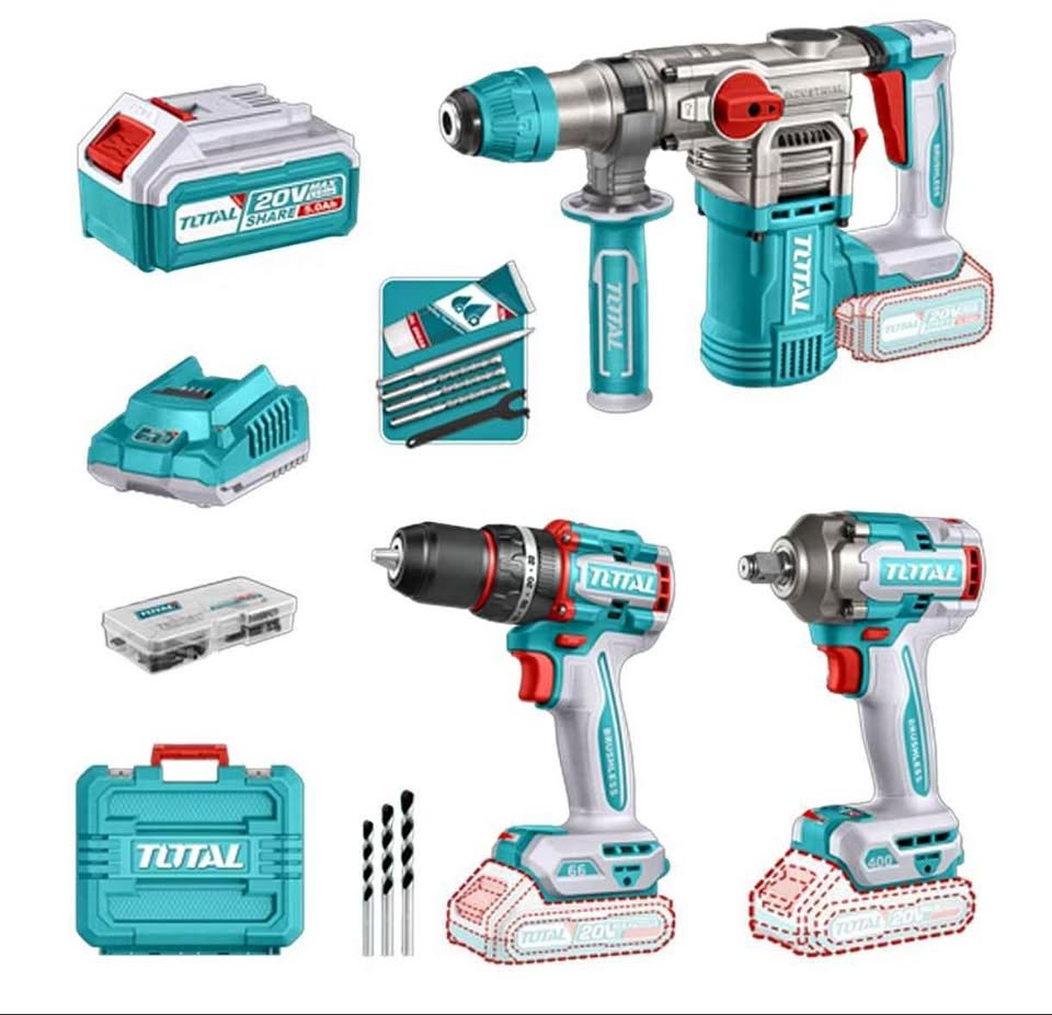 combo rotomartillo+llave de impacto+taladro inalambrico