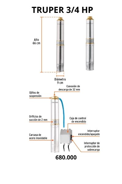 bomba sumergible tipo lapicero 3/4 HP