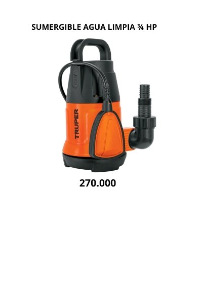 bomba sumergible para agua limpia truper 3/4 HP