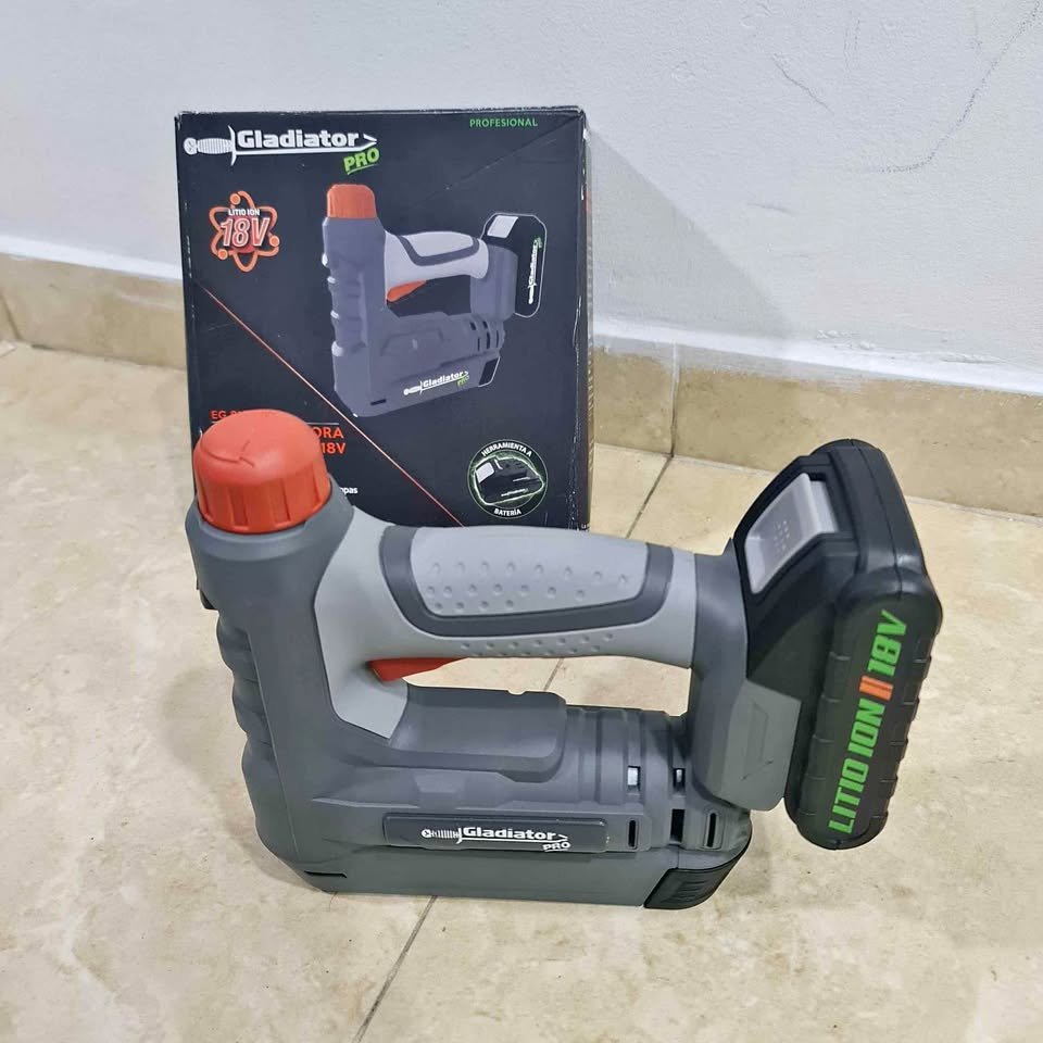 Grapadora y puntilladora inalambrica gladiator 18 voltios