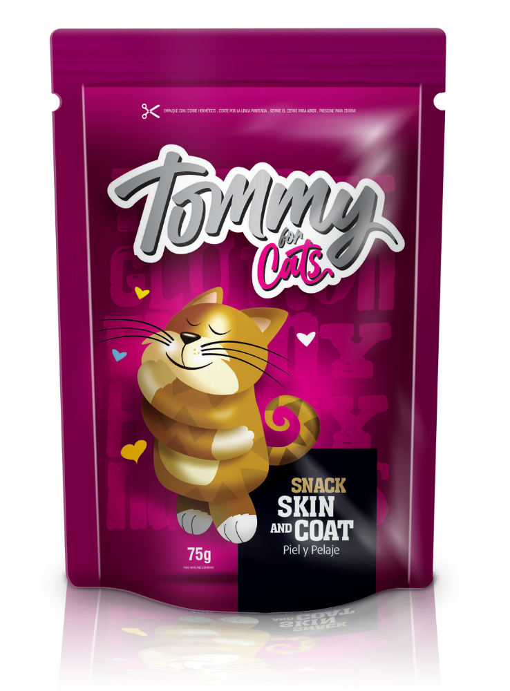 SNACK TOMMY GATO PIEL Y PELAJE X 75 GRS.