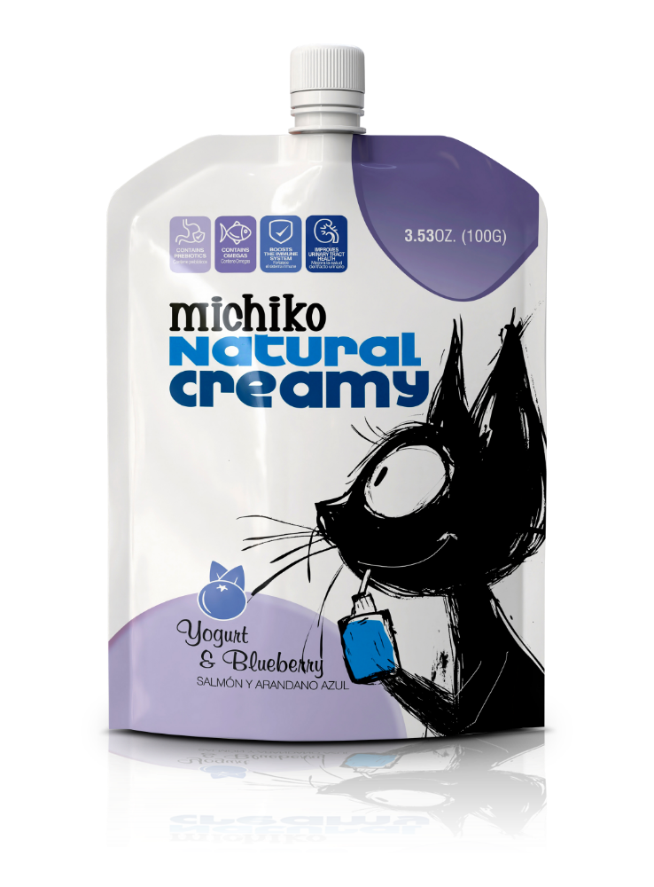 YOGURT PARA GATO SALMON Y ARANDANO AZUL X 100 GRS.
