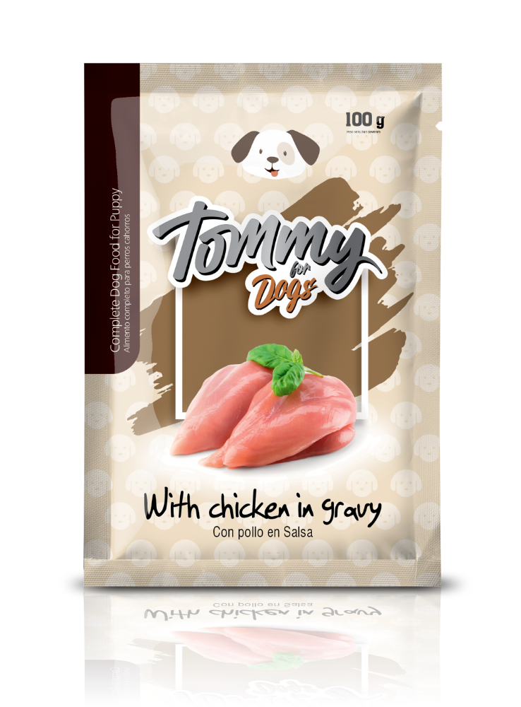 POUCH TOMMY PERRO CACHORROS POLLO EN SALSA X 100 GRS