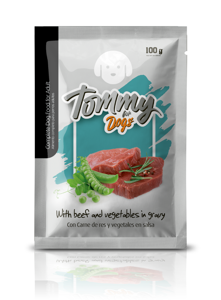 POUCH TOMMY PERRO ADULTO CARNE Y VEGETALES X 100 GRS.