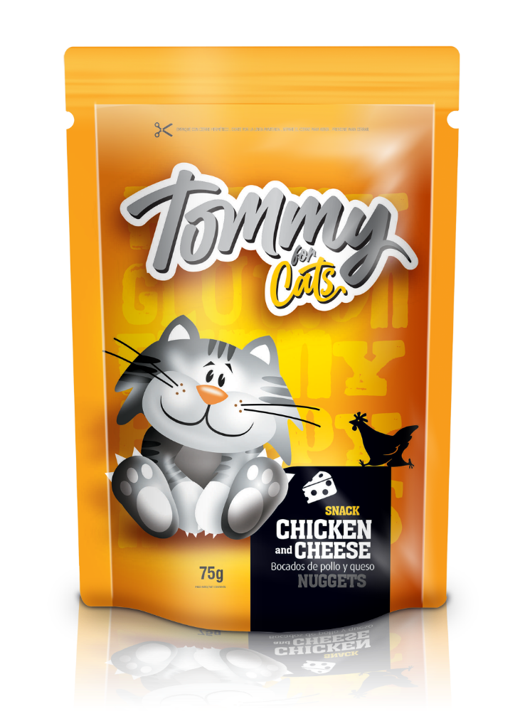 SNACK TOMMY GATO POLLO Y QUESO X 75 GRS.