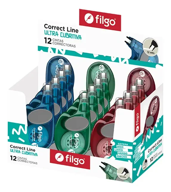 CINTA CORRECTOR FILGO 5MM X 12MTS X12 UNIDADES