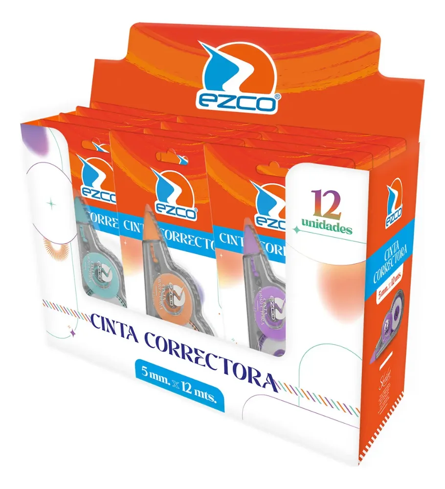 CINTA CORRECTOR EZCO 5MM X 12MTS X12 UNIDADES