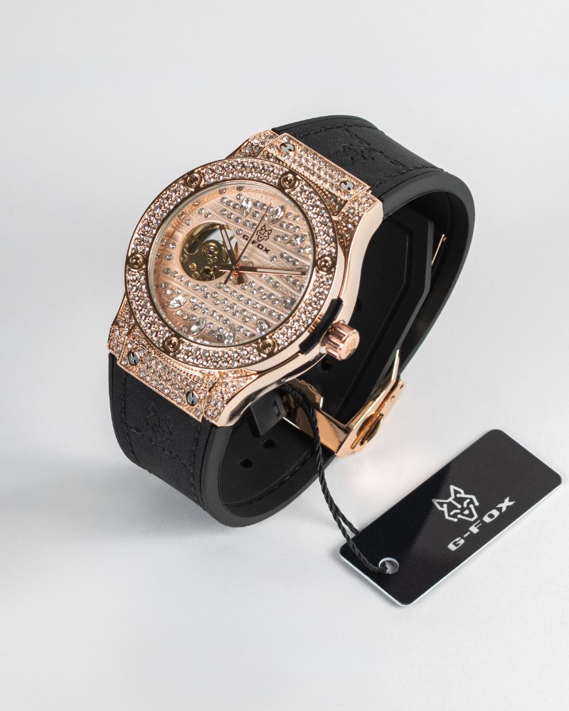 G-fox tipo hublot diamantado oro/rosa