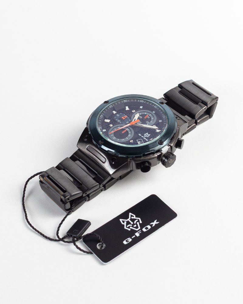 G-fox crono funcional bisel azul metálico negro