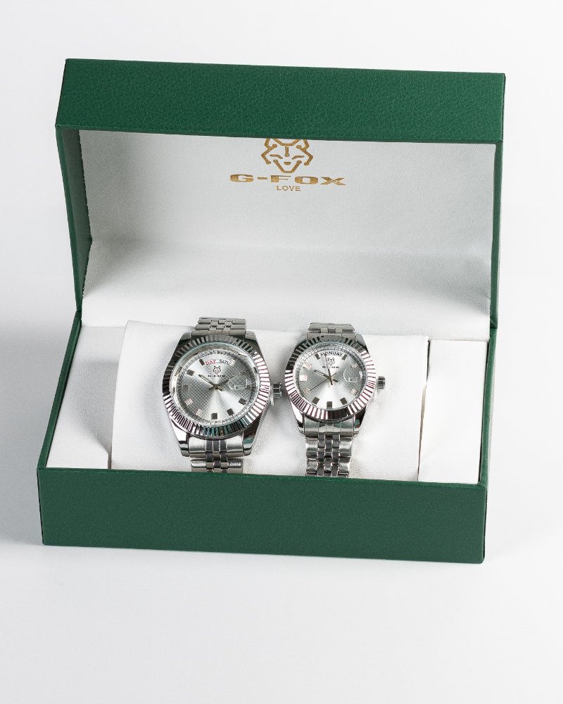 G-fox pareja tipo Rolex Plateado fondo Plateado