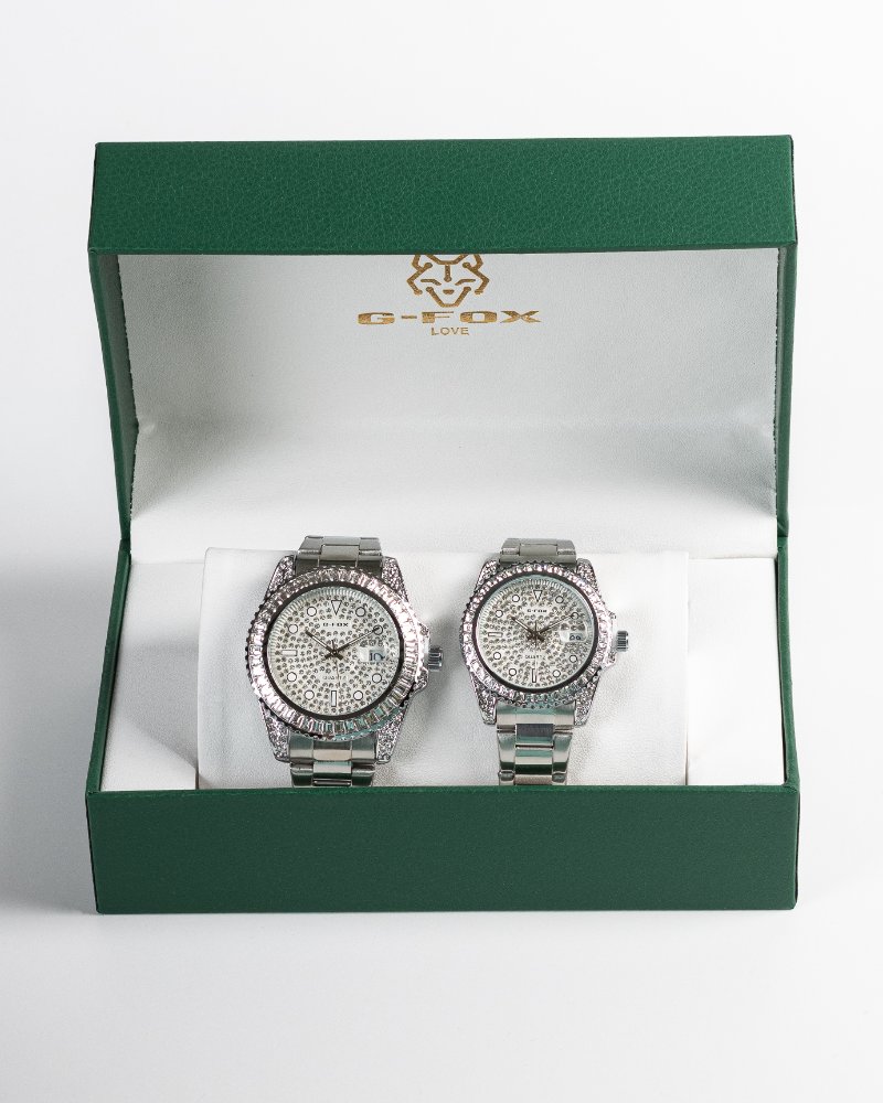 G-fox pareja tipo Rolex plateado
