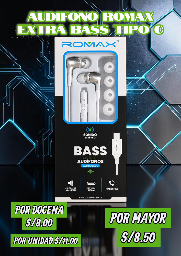 AUDIFONO ROMAX EXTRA BASS TC TCA0358
