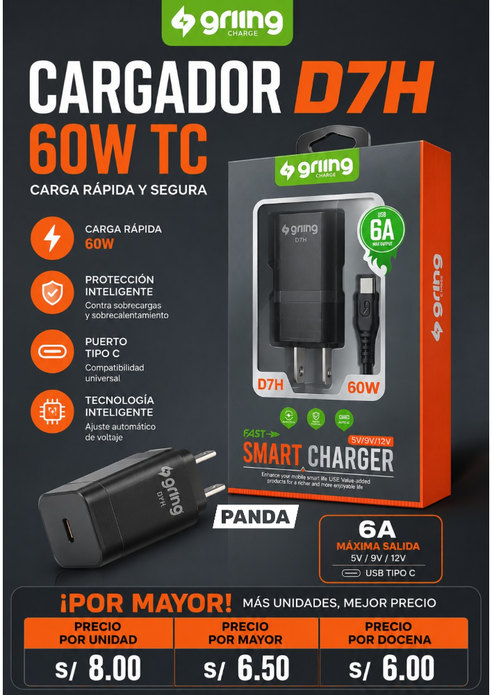 CARGADOR GRING D7H 60W TC GRC0618