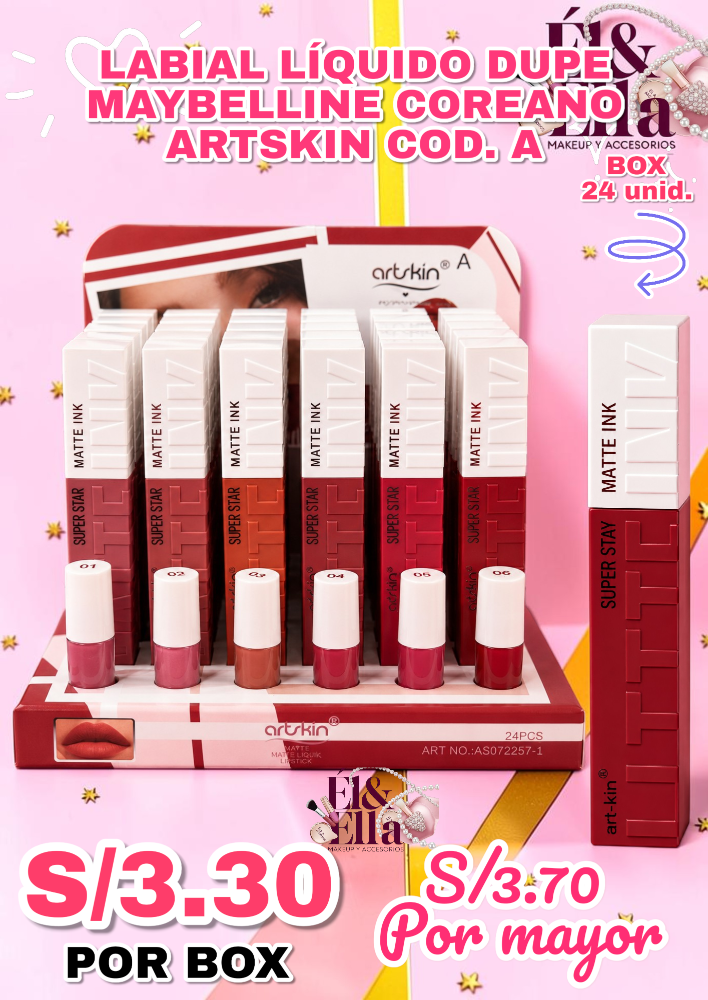 LABIAL LÍQUIDO DUPE MAYBELLINE COREANO ARTSKIN COD. A
