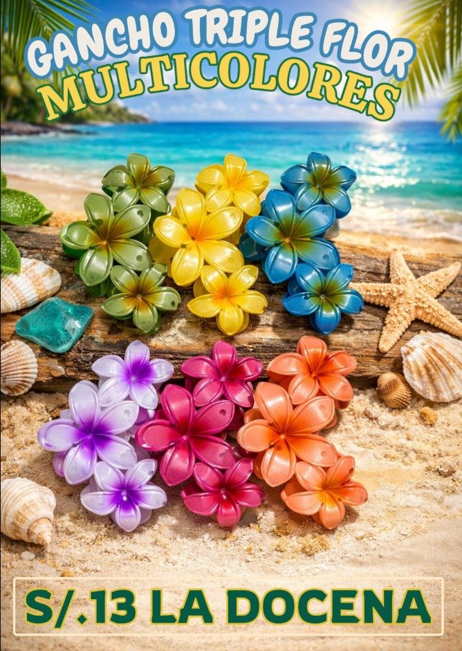 GANCHO TRIPLE FLOR MULTICOLORES