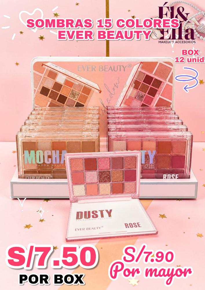 SOMBRAS 15 COLORES  EVER BEAUTY