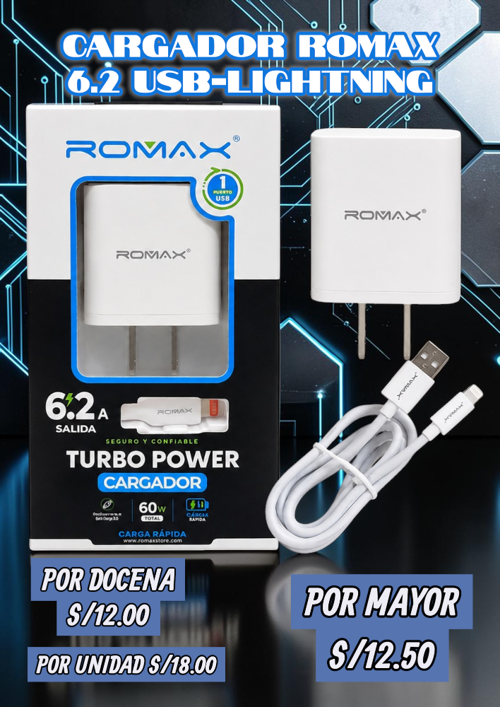 CARGADOR ROMAX 6.2 USB-LIGHTNING TCC0543