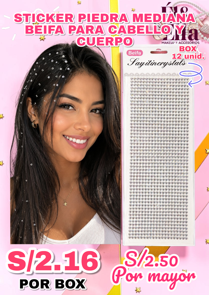STICKER PIEDRA MEDIANA BEIFA PARA CABELLO Y CUERPO