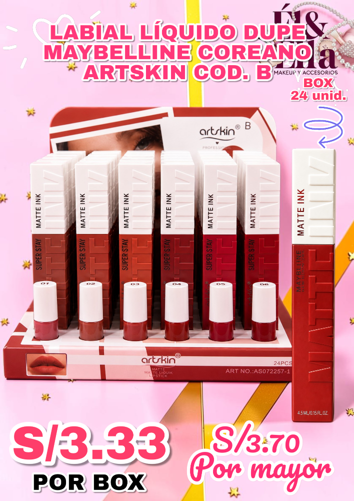 LABIAL LÍQUIDO DUPE MAYBELLINE COREANO ARTSKIN COD. B