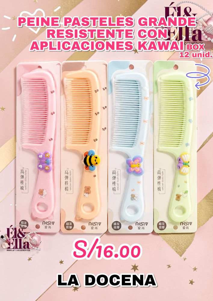 PEINE PASTELES GRANDE RESISTENTE CON APLICACIONES KAWAI