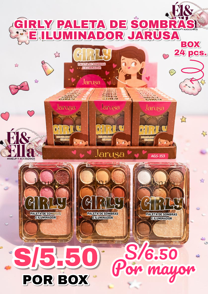 GIRLY PALETA DE SOMBRAS E ILUMINADOR JARUSA AGS-159