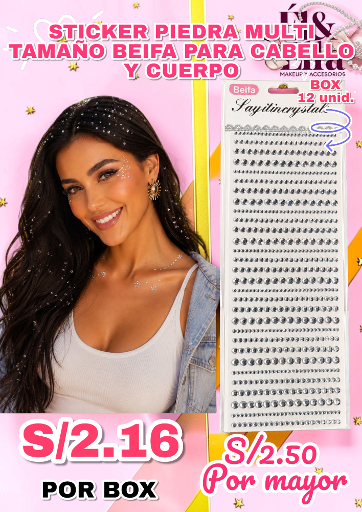 STICKER PIEDRA MULTI TAMAÑO BEIFA PARA CABELLO Y CUERPO