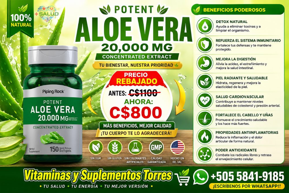 Aloe Vera o Sábila 20,000mg 150 Soft Gel