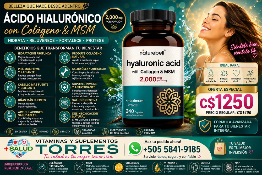 Acido hialurónico  Multi Colágeno  MSM  2000mg Frasco de 240 Cápsulas