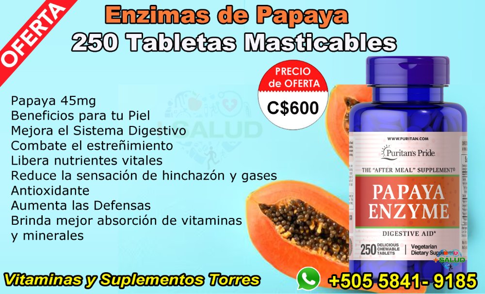 Papaya Enzimas Digestivas 250 Tabletas Masticables