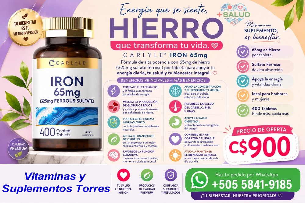 Iron 65mg Hierro Sulfato Ferroso 400 Tabletas