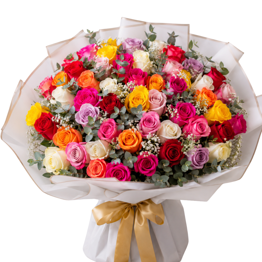 ARCOIRIS FLORAL: Bouquet de 50 rosas surtidas