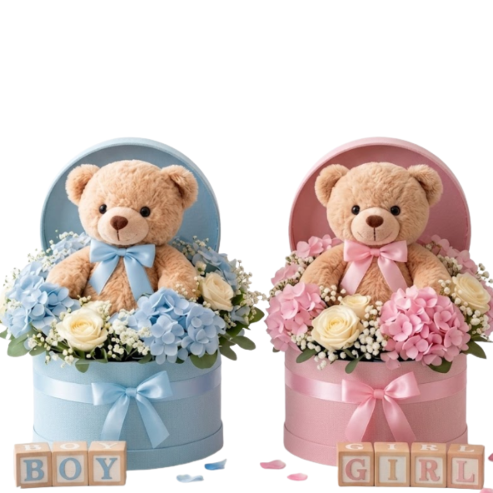BIENVENIDO AL MUNDO: Caja tambor de rosas y hortensias
