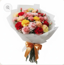 COQUETA: Bouquet de claveles o clavellinas surtidas con gibsophilia