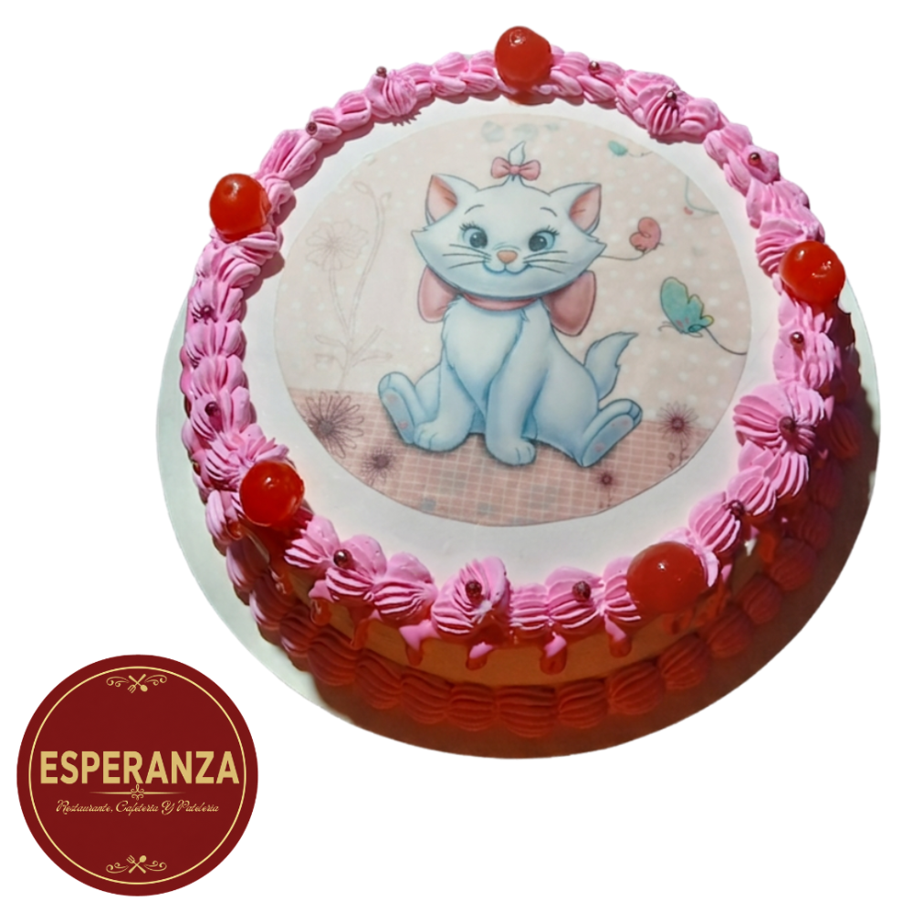 2528 PASTEL CON TEMATICA DE LA GATITA MARIE 20 PORCIONES
