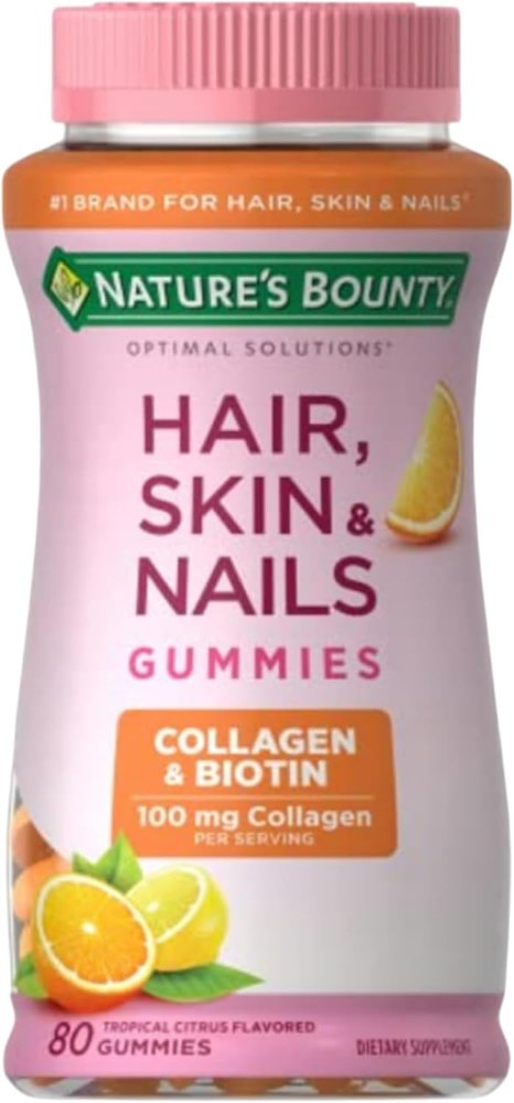 Nature's Bounty Uñas para la piel del cabello con biotina y colágeno, naranja, paquete de 80 unidades