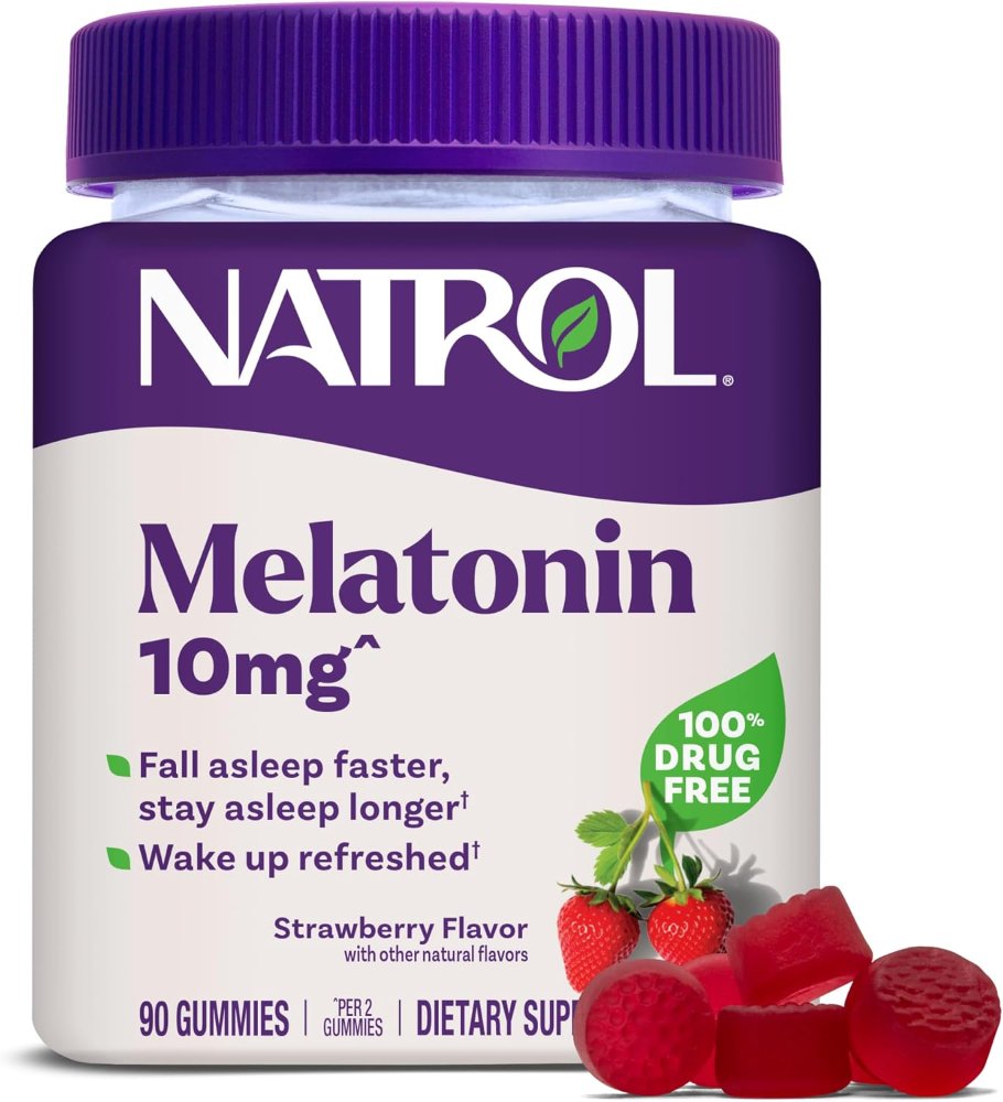 Natrol Gomitas de melatonina de 10 mg, apoyo para dormir para adultos, suplementos de melatonina para dormir, 90 gomitas con sabor a fresa