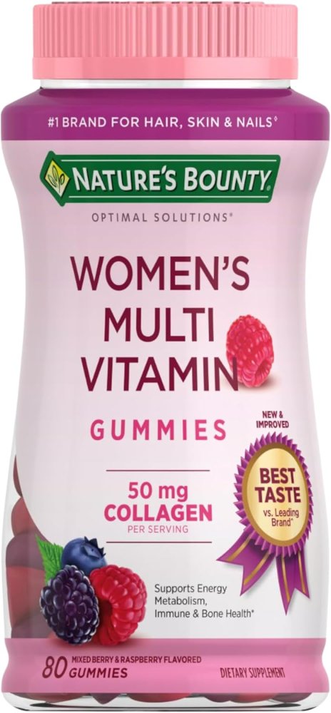 Nature's Bounty Optimal Solutions Multivitamínico para Mujeres, Apoyo Inmunológico y de Energía Celular, Salud Ósea, Sabor a Frambuesa, 80 Gomitas