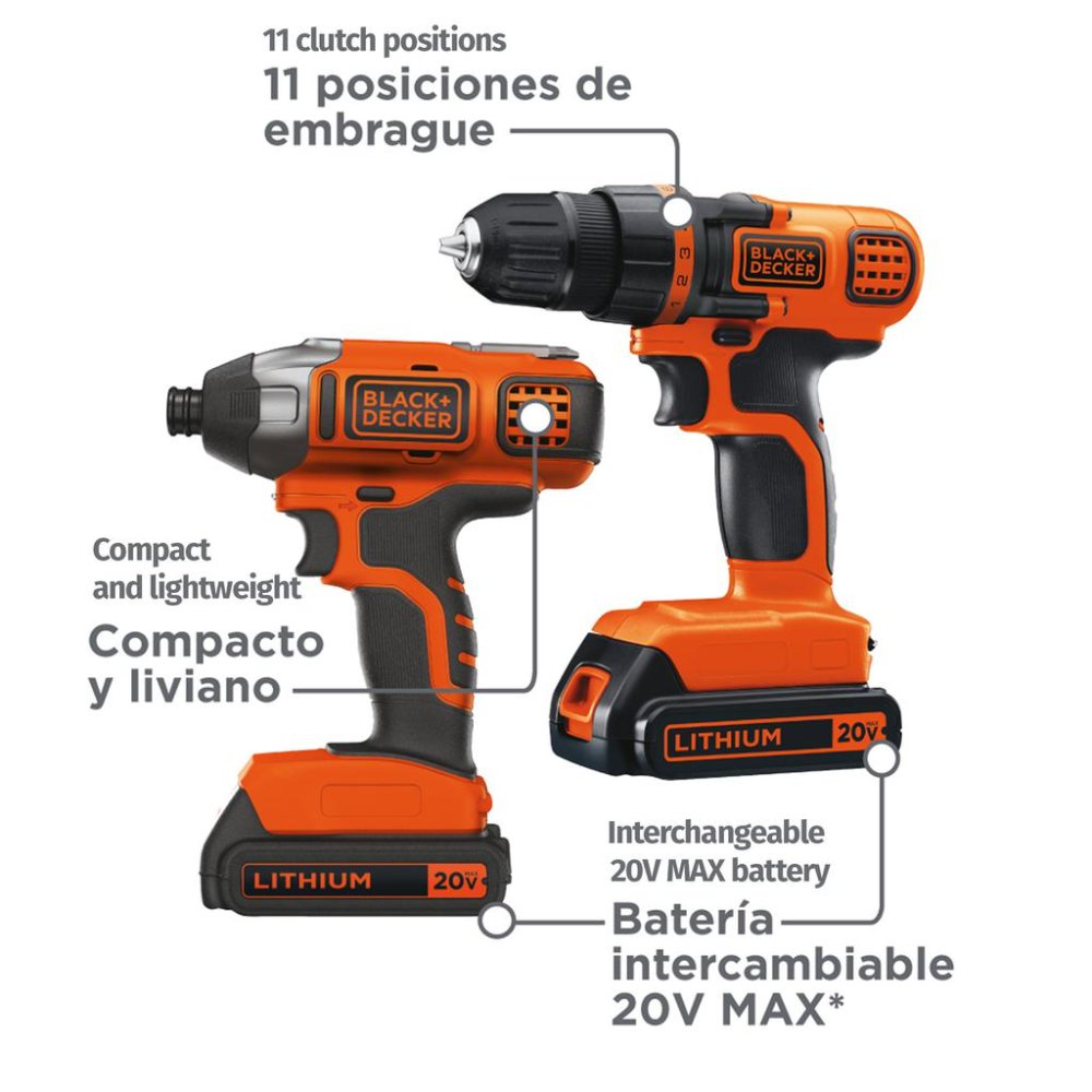 Black+Decker Kit Taladro y Atornillador de Impacto