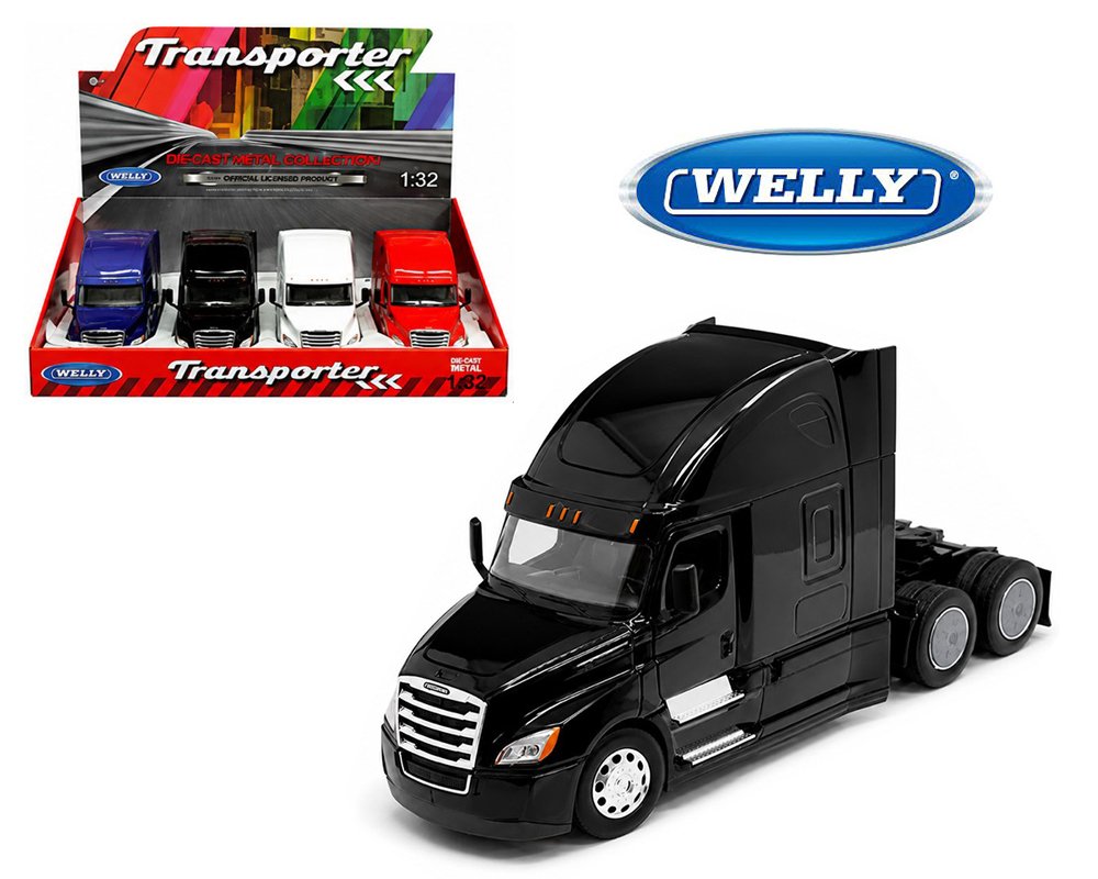 WELLY 1:32 FREIGHTLINER CASCADIA CAB (BLACK-BLUE-GOLD-WHITE) – DISPLAY TRAY BOX OF 4