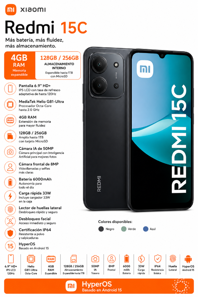 Xiaomi Redmi 15C 4GB+128GB Negro