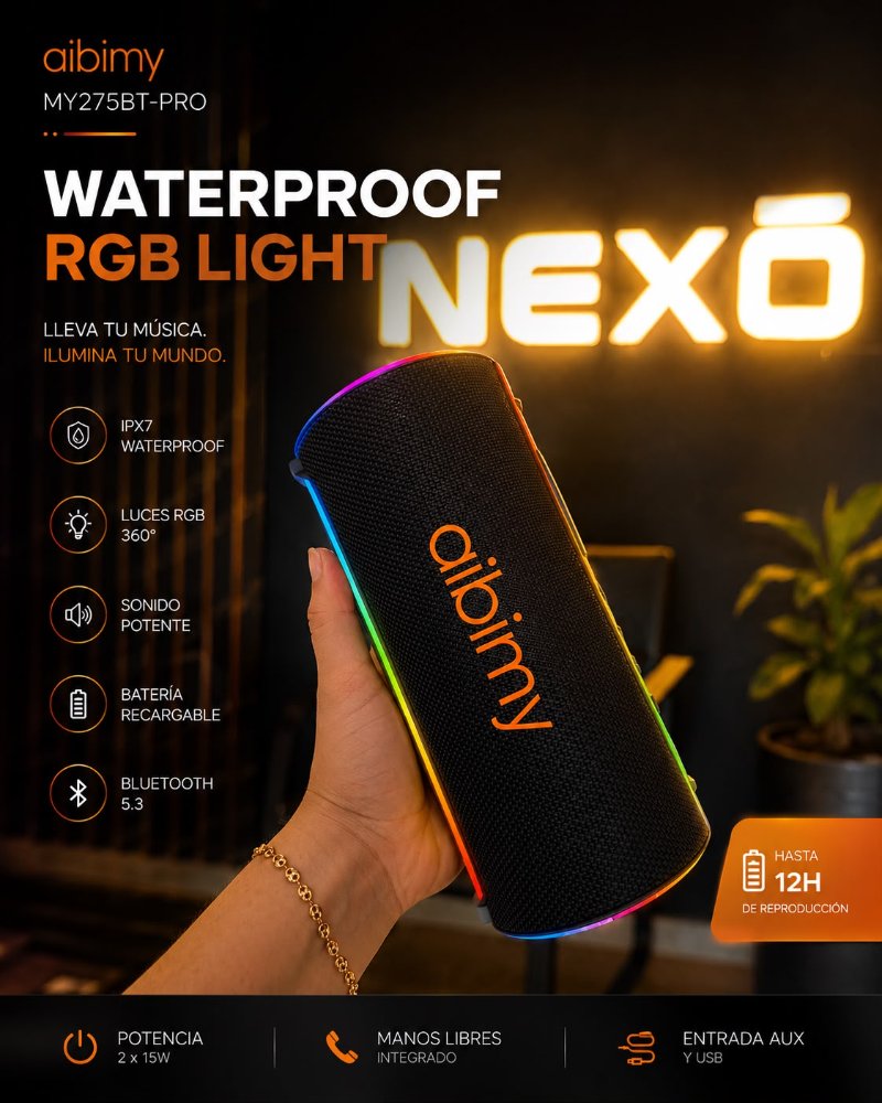 Parlante Aibimy Waterproof Rgb Light MY275BT-PRO