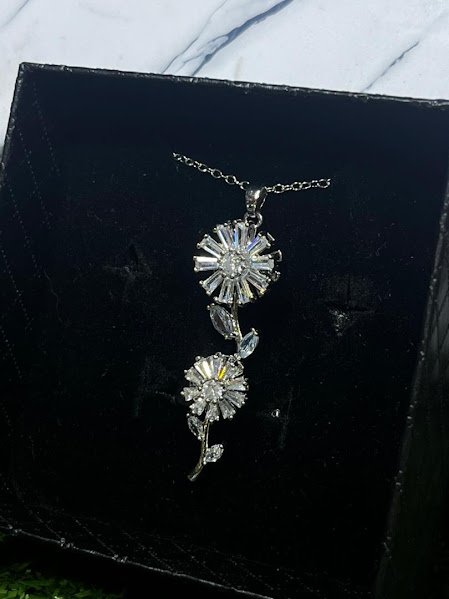 set de anillo y collar plateados giratorios